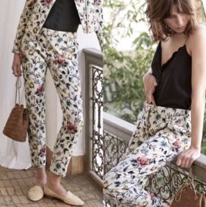 Sezane White Jacquard Unbleached Flowers Crop Gustav Pants Size 38 FR or 6 US